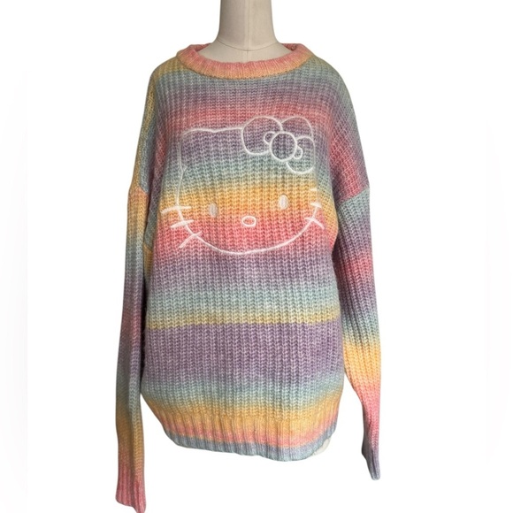 Hello Kitty x Forever 21 Pastel Rainbow Long Sleeve  Oversized Knit Sweater L - Picture 3 of 6